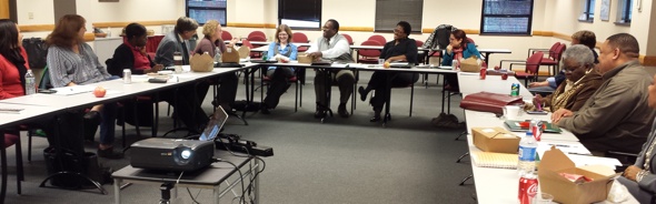 Greg Moore and Deidre Reese leading a discussion about ending prison gerrymandering in Ohio on November 22, 2013.