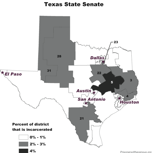 Texas Senate Districts and incarcerated populations