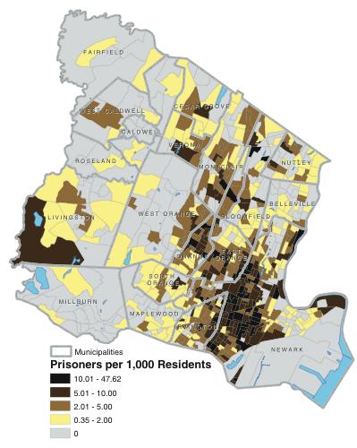 Prison Admissions per 1,000 Residents by Block-Group, Essex County, New Jersey, 2001