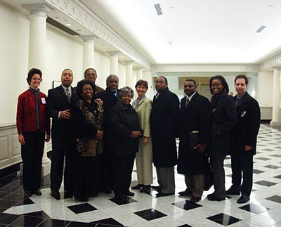 Some of the people who came out to testify and show their support for ending prison-based gerrymandering at a March 4, 2010 hearing at the Maryland House of Delegates. Cindy Boersma is in the center in the green suit.