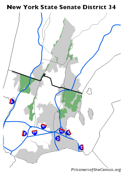 map of NYS Senate District 34 with parks added