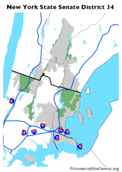 map of NYS Senate District 34 with open water added