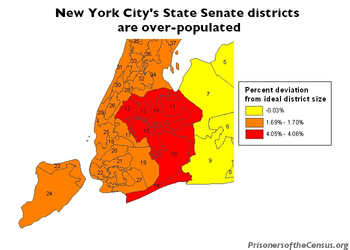 New York State Senate Districts in New York City by population deviation
