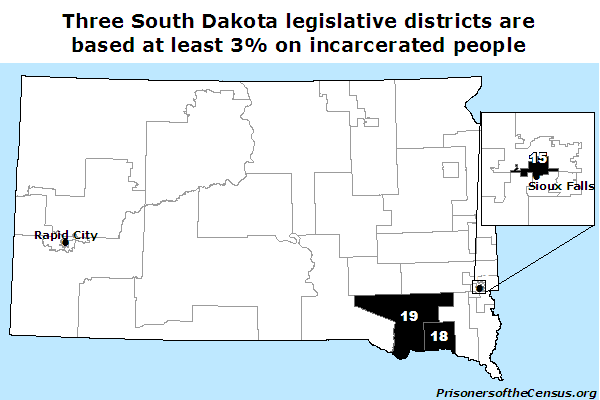 map of south dakota legislative districts with large prison populations