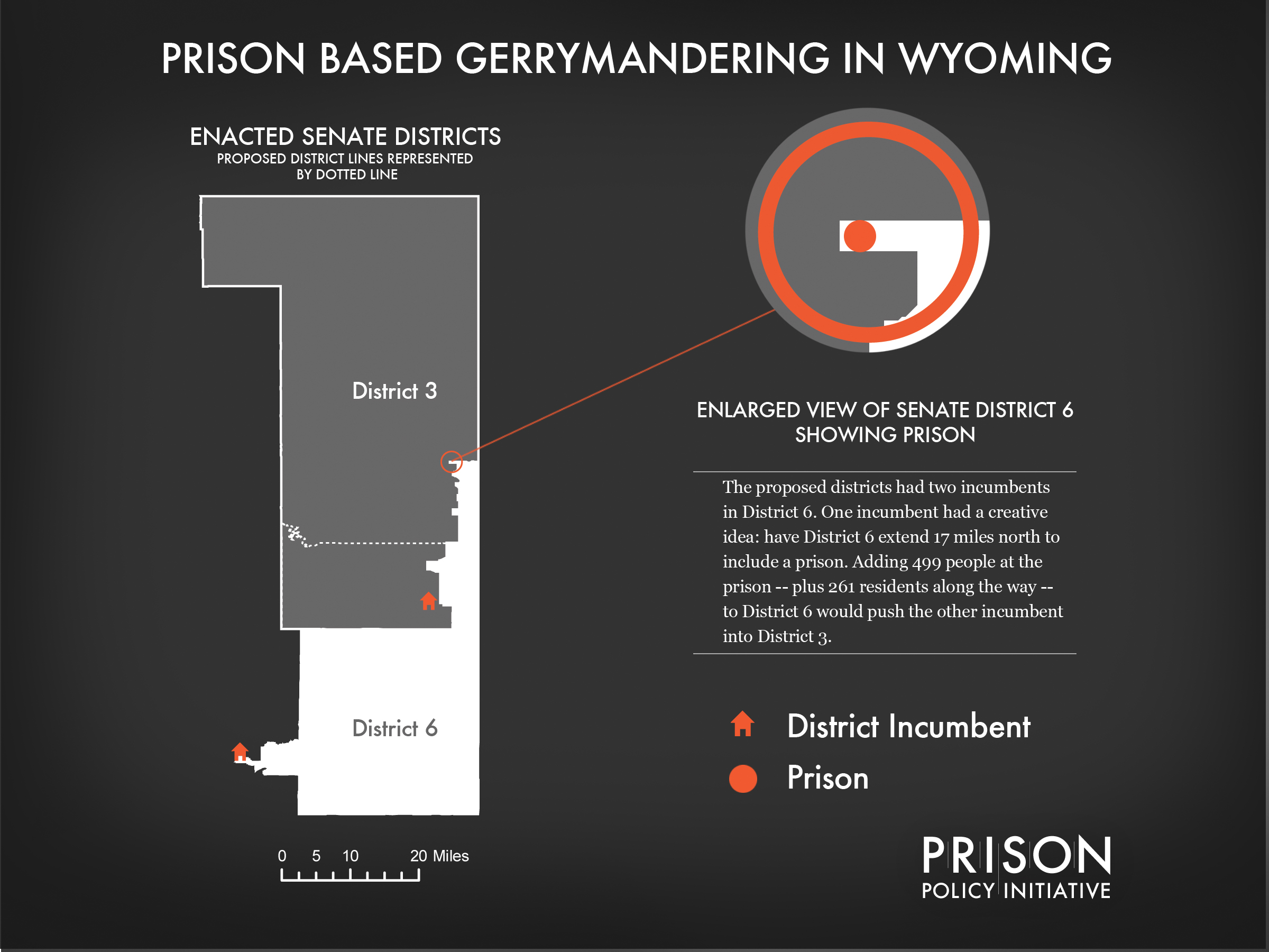 Map of 17 mile prison-based gerrymander in Wyoming, 2012