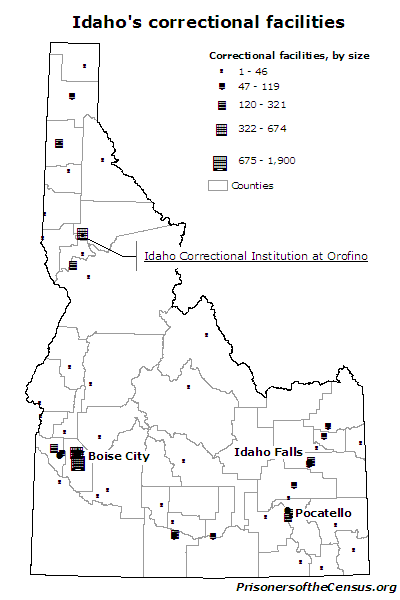 Idaho correctional facilities and counties