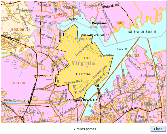 screenshot of a block map in Hampton City VA