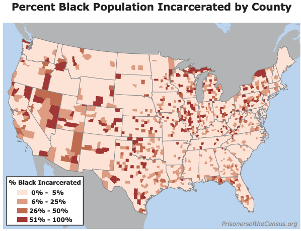 Percent of Black population in each U.S. county that is incarcerated