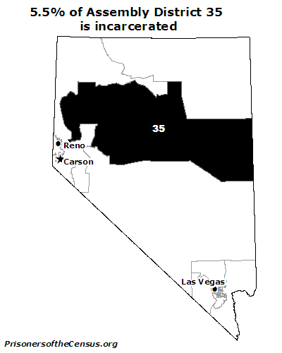 map showing the which Assembly districts contain Nevada's largest correctional institutions
