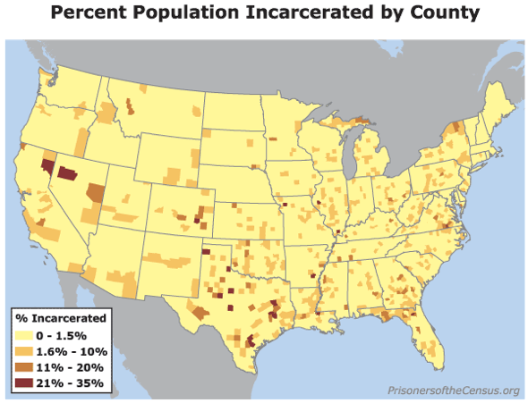 Map showing percent incarcerated by county